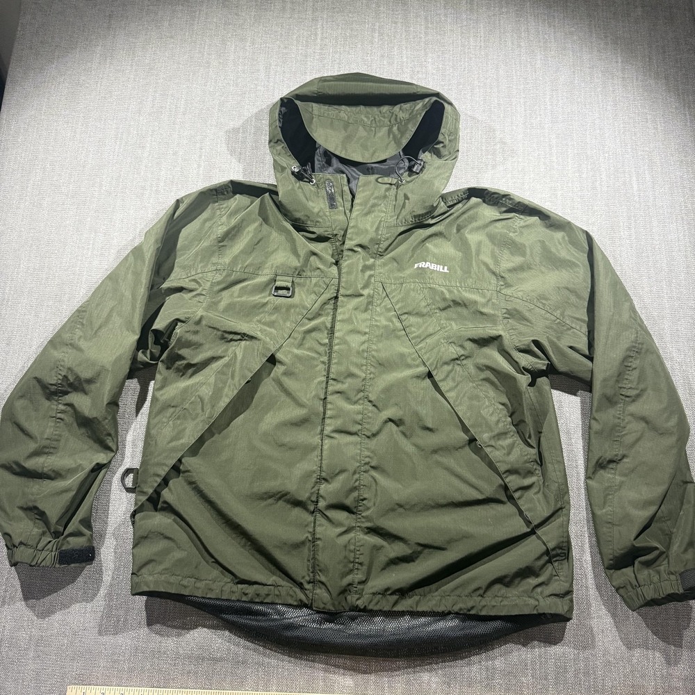 Frabill Jacket Mens Medium Green Hooded Windbreaker Full Zip Fishing Outdoor